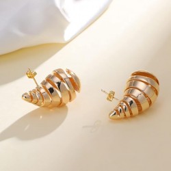 Spiral Chunky Gold Hoop Lightweight Dangle Earrings