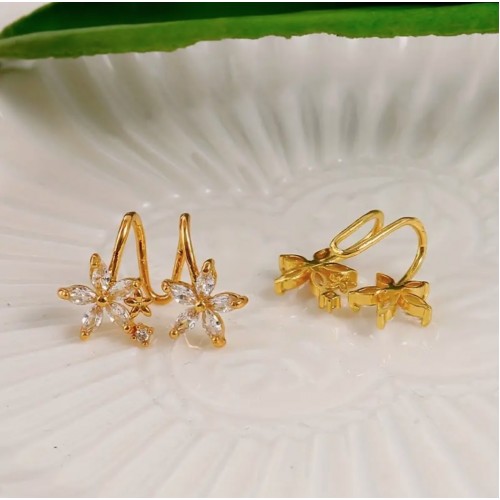 Elegant Gold Plated Inlaid Rhinestones Flower Earrings Cool Wind |image