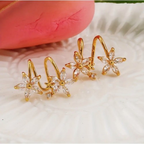 Elegant Gold Plated Inlaid Rhinestones Flower Earrings Cool Wind |image
