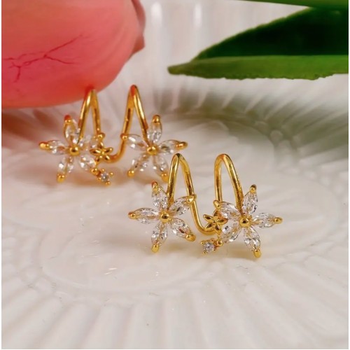 Elegant Gold Plated Inlaid Rhinestones Flower Earrings Cool Wind |image