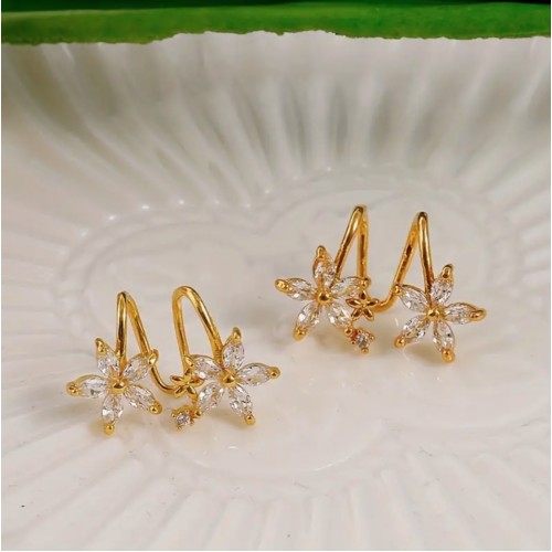 Elegant Gold Plated Inlaid Rhinestones Flower Earrings Cool Wind |image