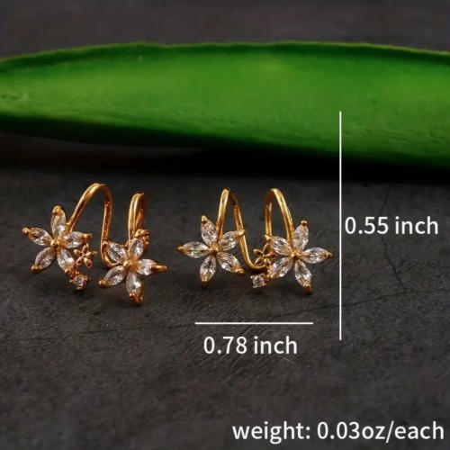 Elegant Gold Plated Inlaid Rhinestones Flower Earrings Cool Wind |image