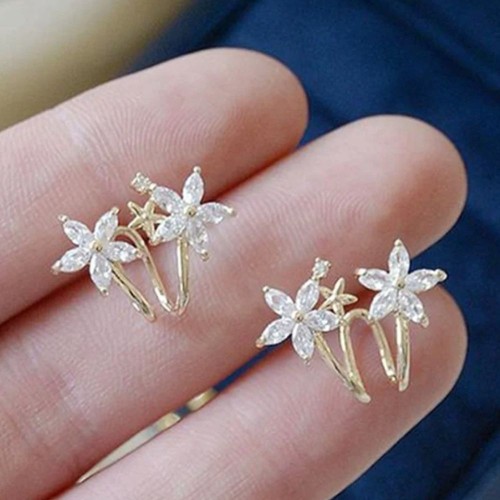 Elegant Silver Plated Inlaid Rhinestones Flower Earrings - Cool Wind