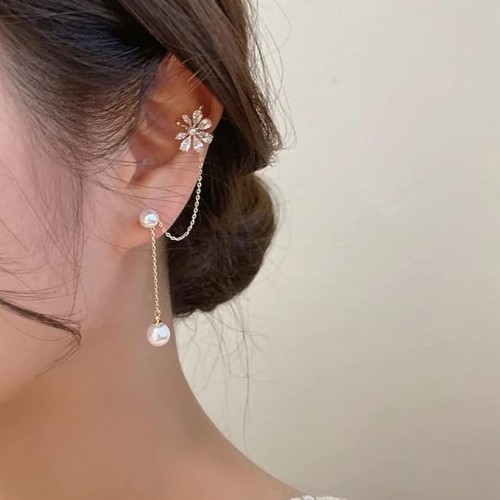 Trendy Light Luxury Exquisite Rhinestone Flower Pearl Earrings |image