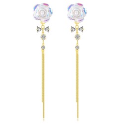 Unique Design Rose Flower Butterfly Bowknot Tassel Earrings-Gold