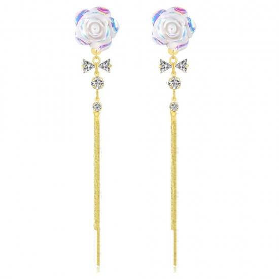 Unique Design Rose Flower Butterfly Bowknot Tassel Earrings - Gold