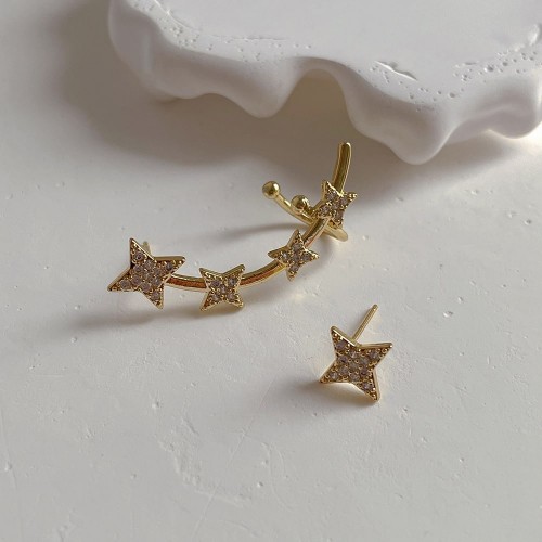 Rhinestone Star Moon Clip Earrings For Women |image