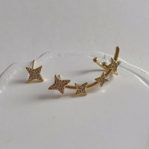 Rhinestone Star Moon Clip Earrings For Women |image
