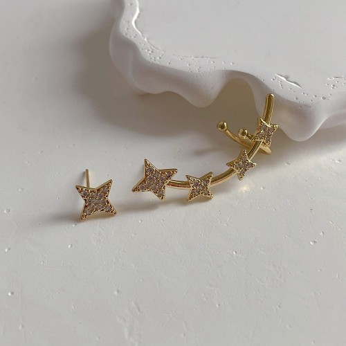 Rhinestone Star Moon Clip Earrings For Women |image