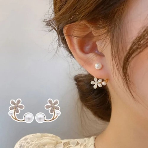 Pearl Flower Stud Earrings Ladies Fashion Elegant Jewelry |image