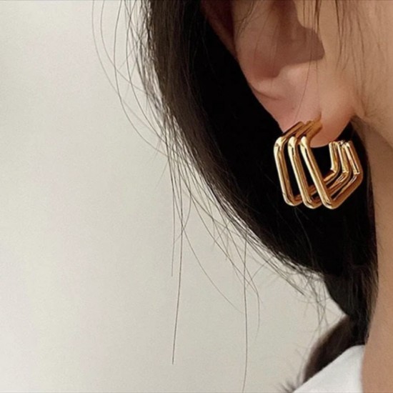 Three Ring Geometric Earrings Simple Temperament Colden Niche Design |image