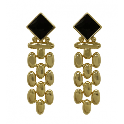 Gold Color Silver Needle Black Stone High Quality Earrings |image