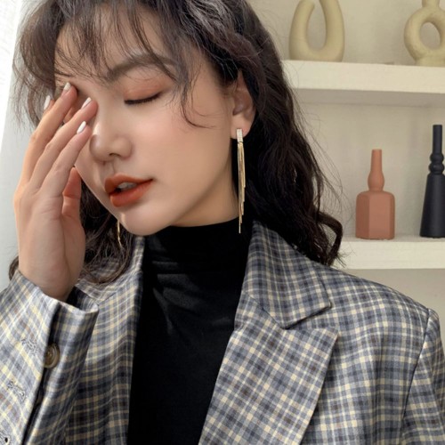 Women's Full Rhinestone Long Tassel Earrings Simple Party Jewelry |image