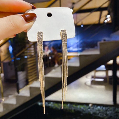 Women's Full Rhinestone Long Tassel Earrings Simple Party Jewelry |image