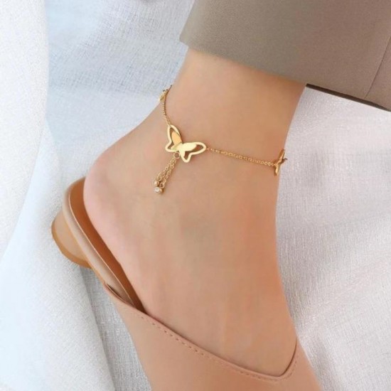 Gold Plated 18k Butterfly Anklet For Women |image