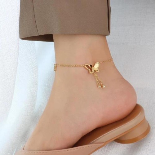 Gold Plated 18k Butterfly Anklet For Women |image