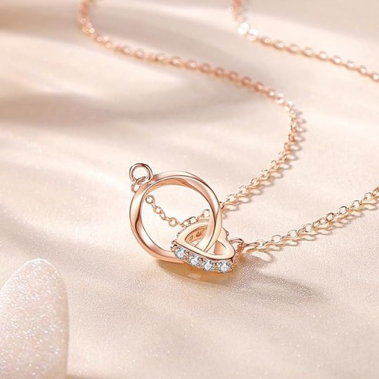 Sterling Rose Gold Circle Pendant Necklace |image