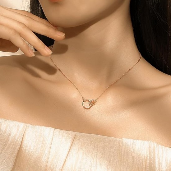 Sterling Rose Gold Circle Pendant Necklace |image