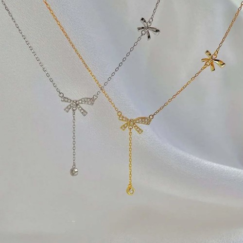 Gold Color Zircon Bow Necklace Chain Beauty Tears Pendant |image