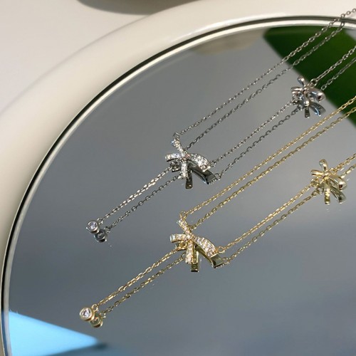 Gold Color Zircon Bow Necklace Chain Beauty Tears Pendant |image