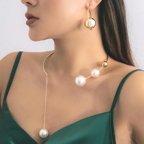 Gold Pearl Open Choker Necklaces Pendant |image