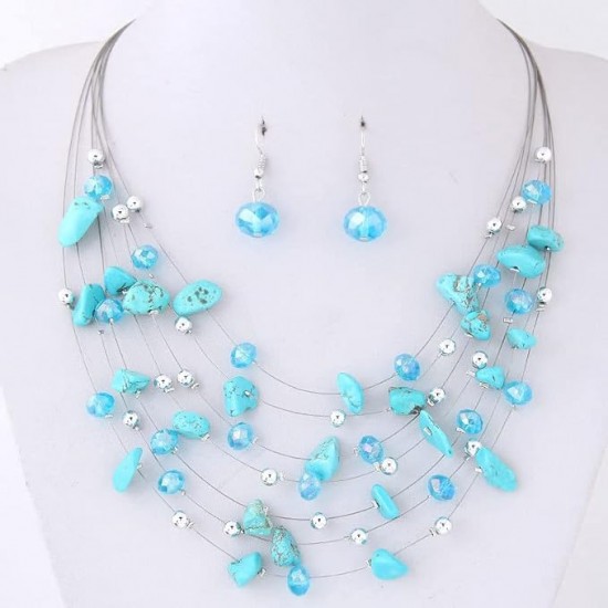 Bohemian Multi Layer Crystal Necklace Set For Women-Light Blue |image