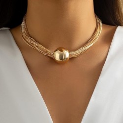 Multi-Layered Material Big Ball Choker Necklace