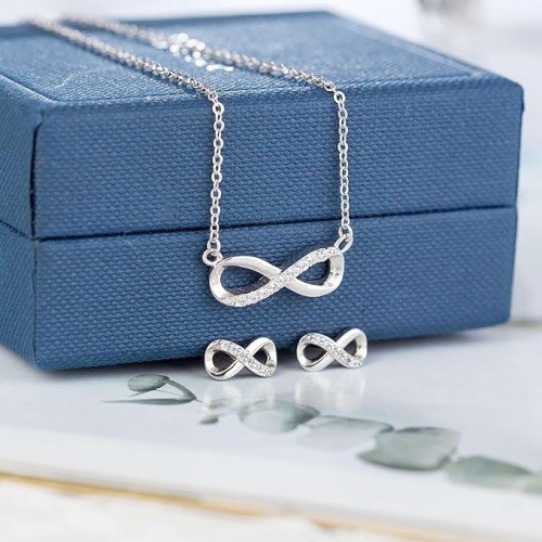 Sterling Silver Infinity Jewelry Set with Diamonds |image