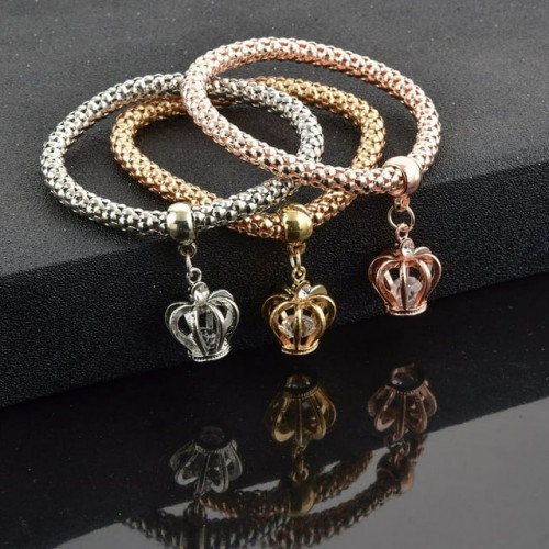Regal Tri-Color Crown Charm Bracelet Set |image
