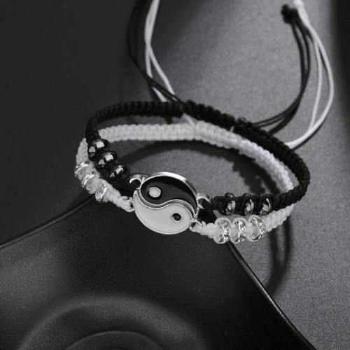 Best Friend Black and White Yin Yang Charm Bracelets-Silver |image