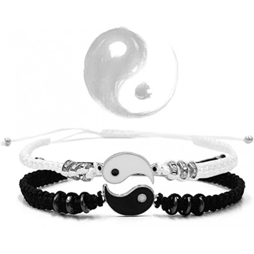 Best Friend Black and White Yin Yang Charm Bracelets-Silver |image