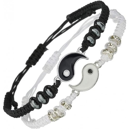 Best Friend Black and White Yin Yang Charm Bracelets-Silver |image