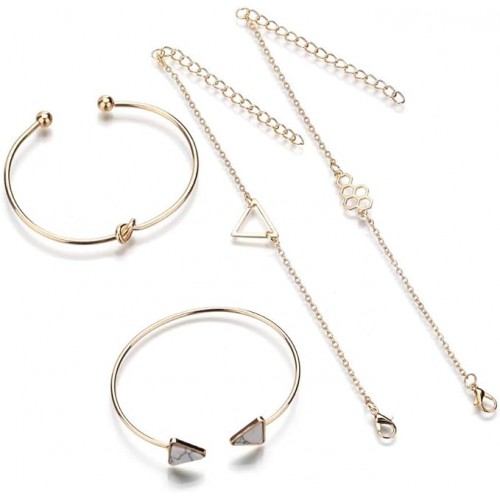 Multilayer Charm Set of 4 Bangle Gold Plated Bracelet |image