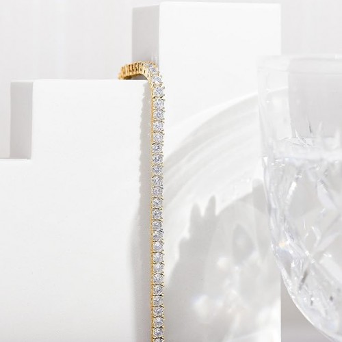  14K Gold Tennis Bracelet with Cubic Zirconia Stones |image