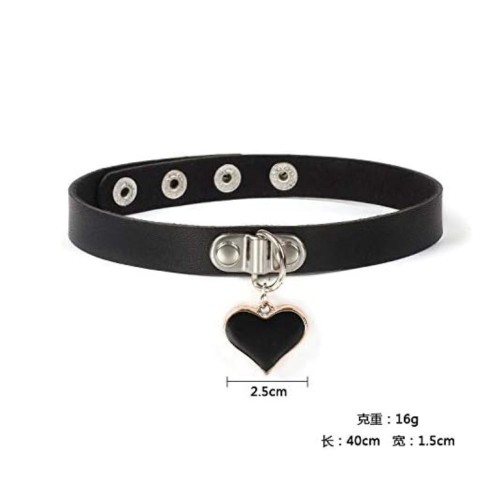 Black Leather Choker with Heart Padlock Pendant