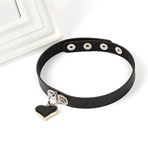 Black Leather Choker with Heart Padlock Pendant
