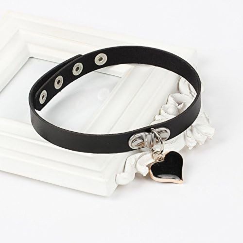 Black Leather Choker with Heart Padlock Pendant