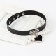 Black Leather Choker with Heart Padlock Pendant