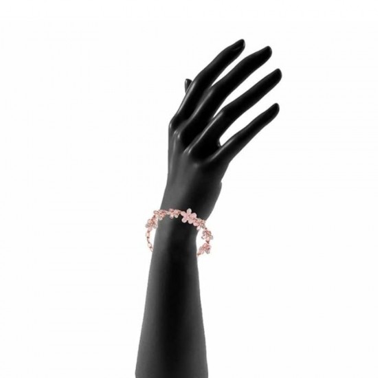 Rose Gold Bracelet With Pink Flowers And Rhinestones |image