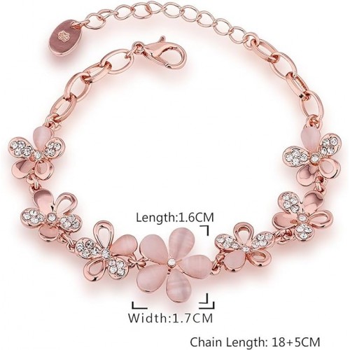 Rose Gold Bracelet With Pink Flowers And Rhinestones |image