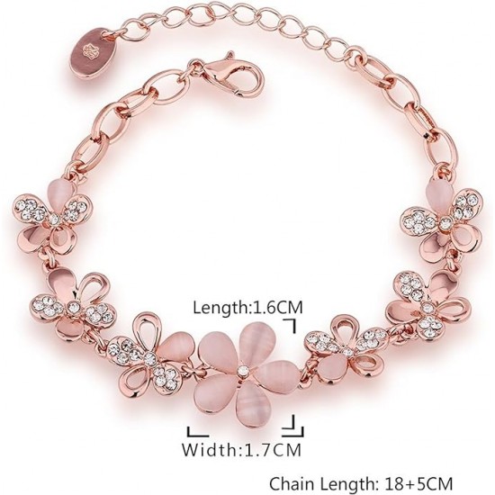 Rose Gold Bracelet With Pink Flowers And Rhinestones |image
