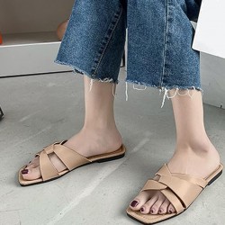 Latest Fashion Square Head Slip On Slippers for Women -Brown