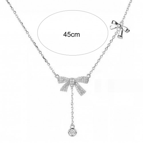 Silver Color Zircon Bow Necklace Chain Beauty Tears Pendant  |image