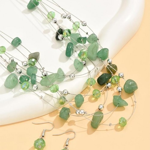 Bohemian Multi Layer Crystal Necklace Set For Women-Green |image
