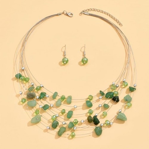 Bohemian Multi Layer Crystal Necklace Set For Women-Green |image