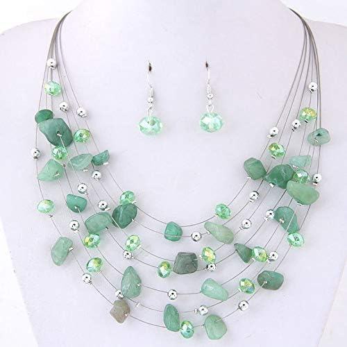 Bohemian Multi Layer Crystal Necklace Set For Women-Green |image