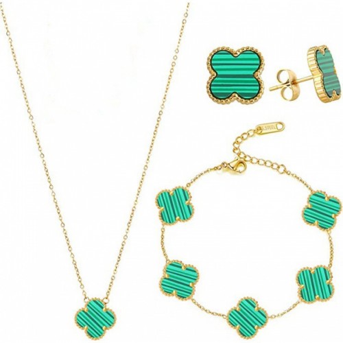Green Clover Necklace, Bracelet & Earring Set |image