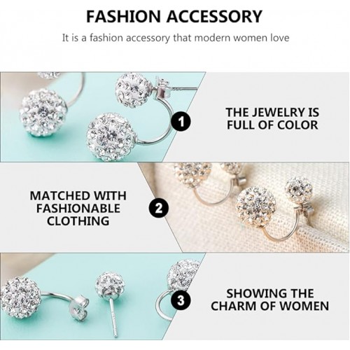 Sterling Silver Double Ball Earrings Chic Round Rhinestones Crystal Ear Studs |image