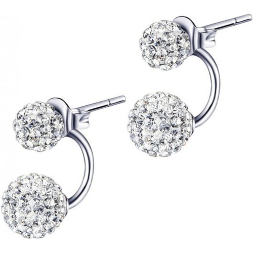 Sterling Silver Double Ball Earrings Chic Round Rhinestones Crystal Ear Studs |image