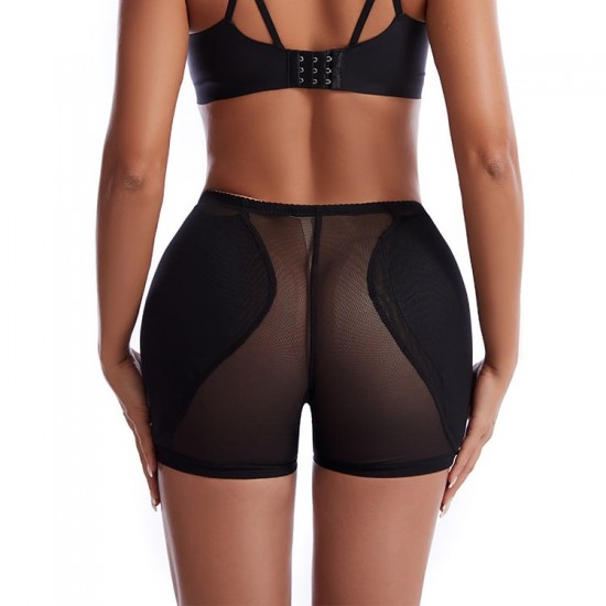 Woman in form-fitting dress, wearing butt lifter panties with enhancing pads for a lifted and rounded backside Women Padded Panties Slimming Underwear Body Shapewear-Black |image